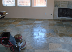 Natural stone floor with machine